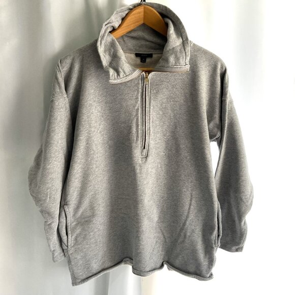 J.Crew University Terry Long Half-Zip Tunic Sweatshirt Gray Size Large - Picture 1 of 13